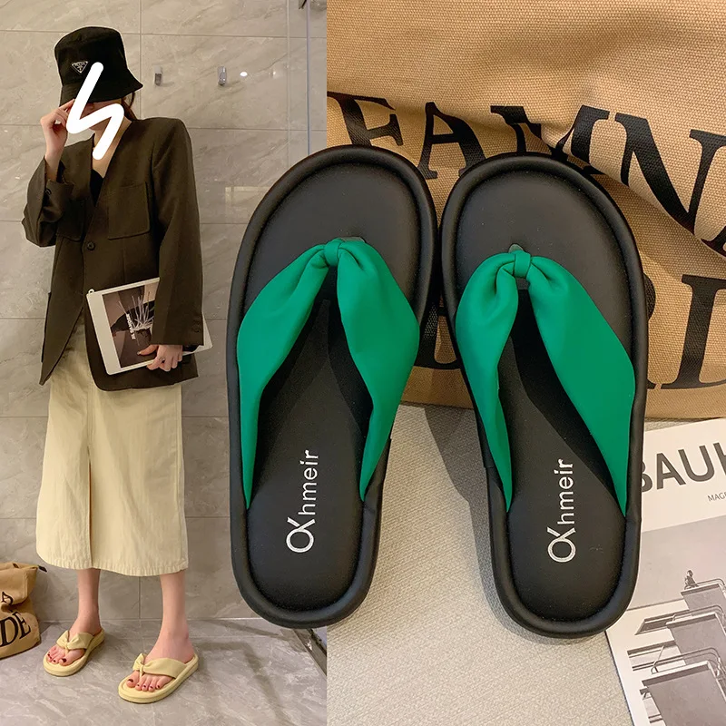 Fashion Ladies Platform Beach Flip Flops Casual Sandals Candy Color Non-Skid Soft Non-Slip Pvc Pu Rubber Flip-Flops Slippers