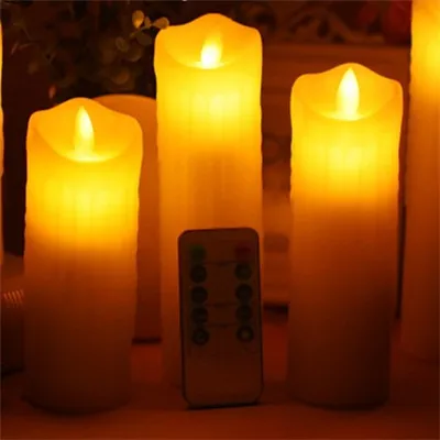 diameter 53 cylinder pillar paraffin wax remote controlled electric LED light 5 candles set