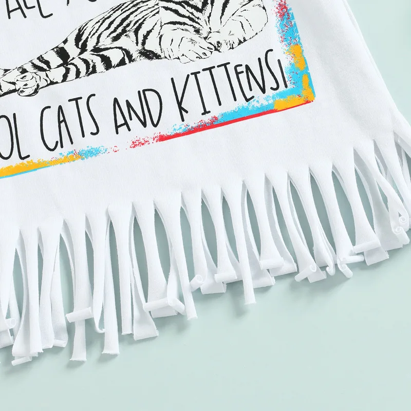 RTS tiger print tassel t-shirt rainbow print bloomers newborn baby clothes cute infant outfit sets