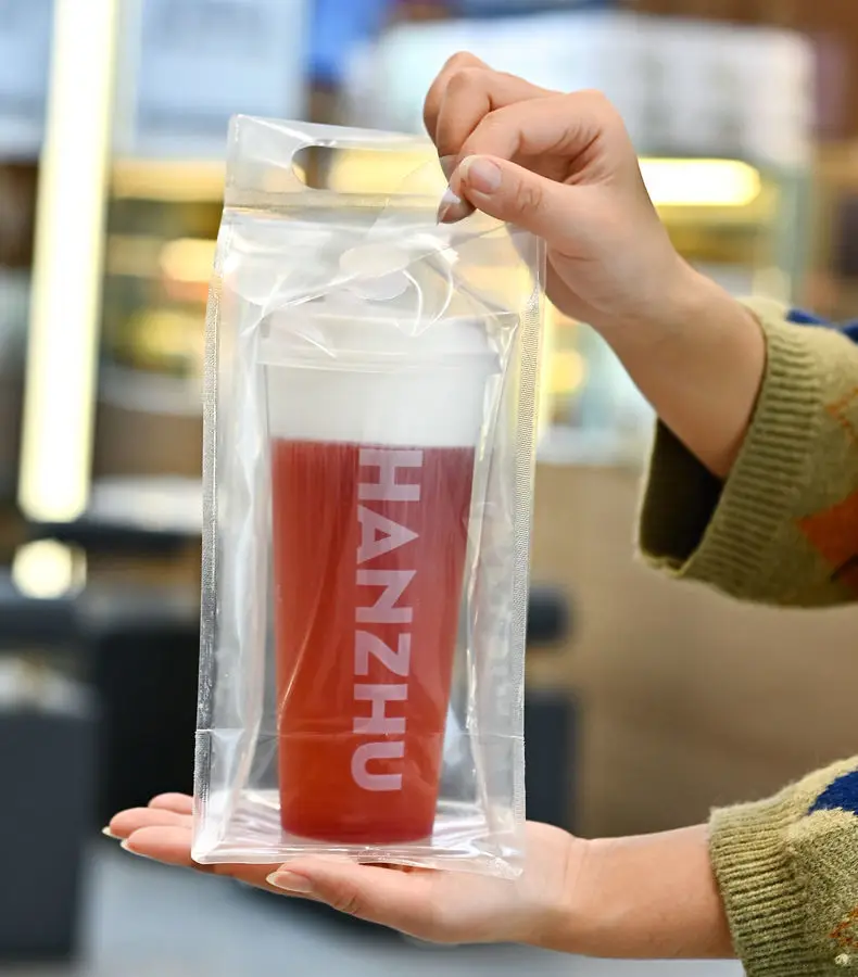 Wholesale custom logo transparent pvc handle bag food coffee breakfast bread takeout clear pvc shopping bags with handle