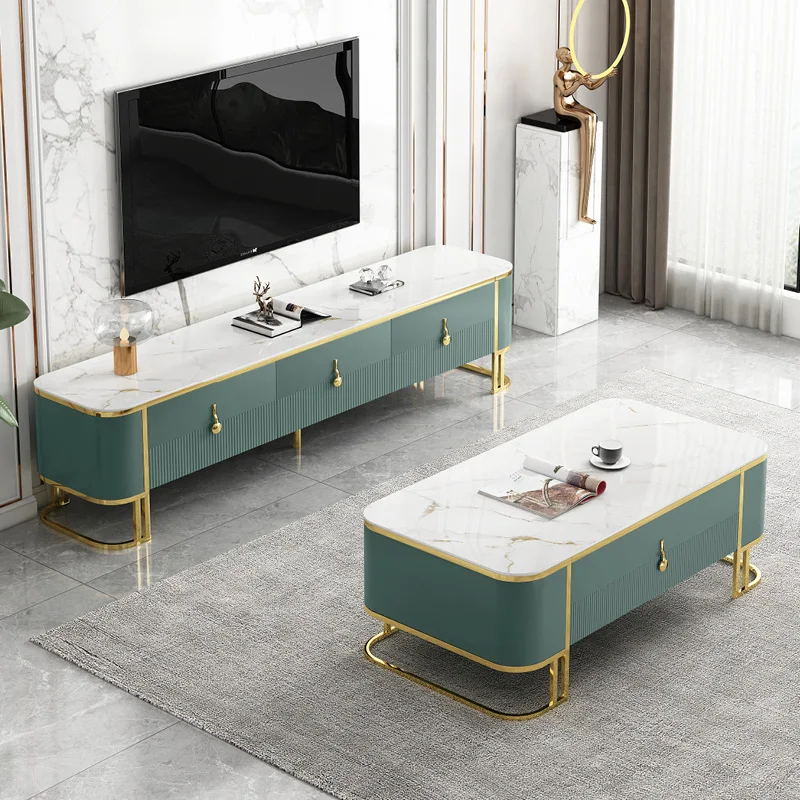 Wholesale Modern Round Marble High-end Rectangular Stainless Steel Coffee Table