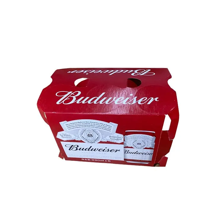 Wholesale Recycled Kraft Paper Corrugated Cardboard Box Carrying 4 Pack Wine Beer Bottle Carrier Box With Holder