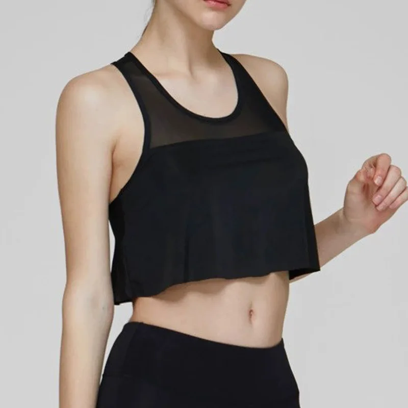 Oem/odm women sexy mesh tank top breathable coll feeling yoga top fitness wear