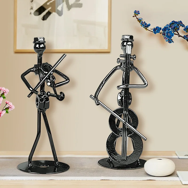Metal Musician Guitar Player Statue Musical Instrument Little Iron Art Collectible Cafe Office Book Shelf Decorate Figurine Home