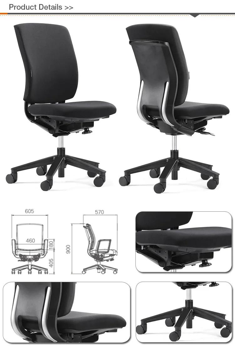 Oem design elegant lady office high back fabric without armrest swivel height adjustable task  office chairs