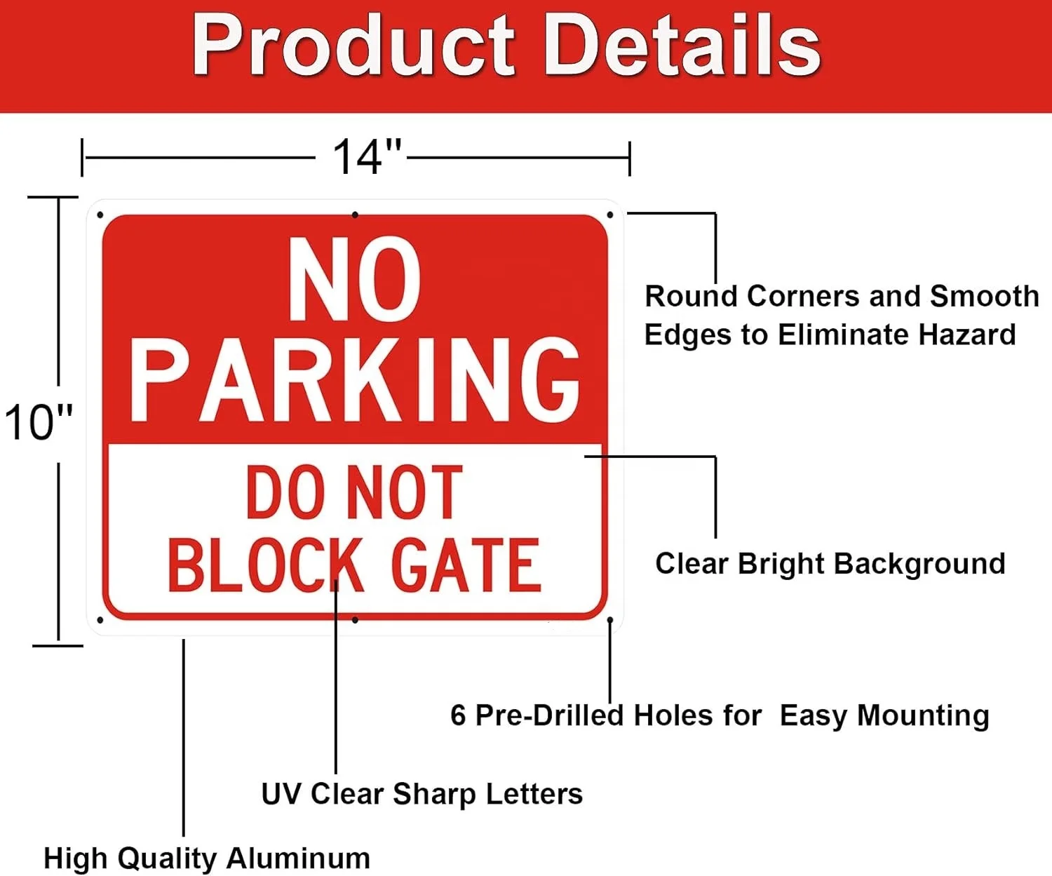 No Parking Sign, Do Not Block Gate Signs, 14 x 10 Inches Reflective Rust-Free Aluminum, Easy Mounting, Durable Ink, UV Protected