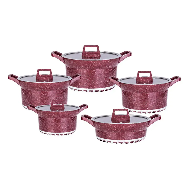 
10pcs aluminium with tempered glass lid nonstick cooking pots casseroles set 