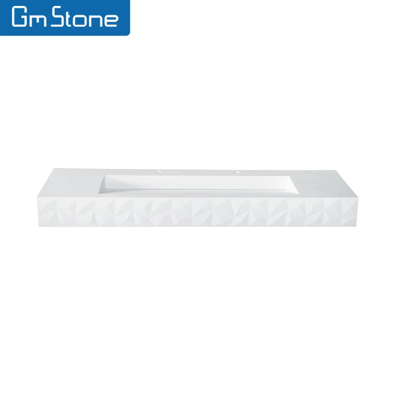 Modern Elegant Rectangular Diamond edge Artificial Stone Solid Surface Sink New Sanitary Hand Wash Wall-Hung Resin Material