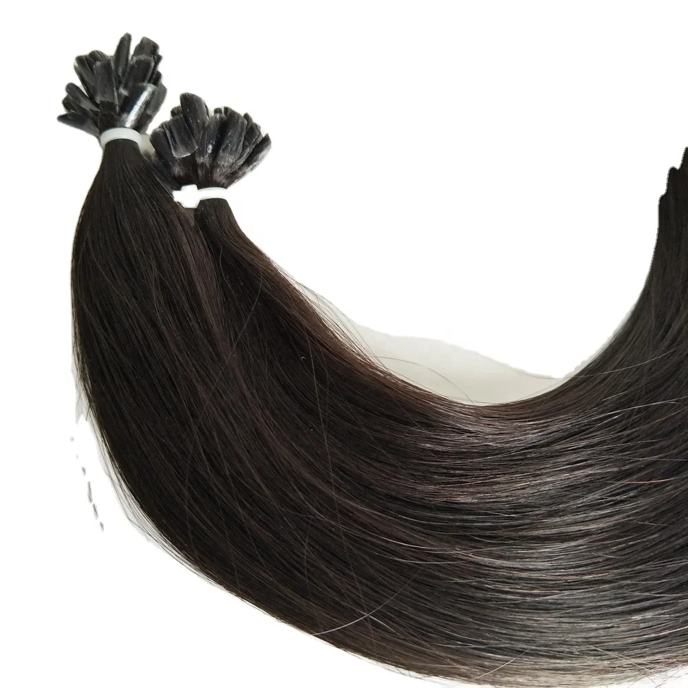 Русские прямые пре-скрепленные волосы с U-образным кончиком необработанные выровненные человеческие для наращивания