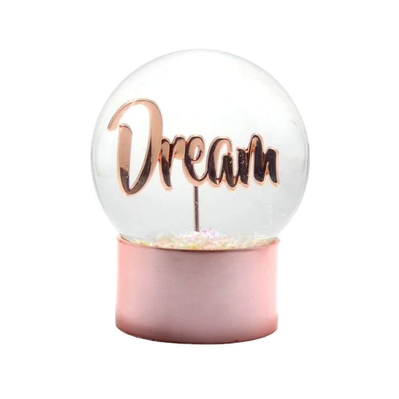 Personalized Zinc Alloy Dream Alphabet Snow Globe Fairy With Pink Print Resin Base And Silver Glitter White Snow