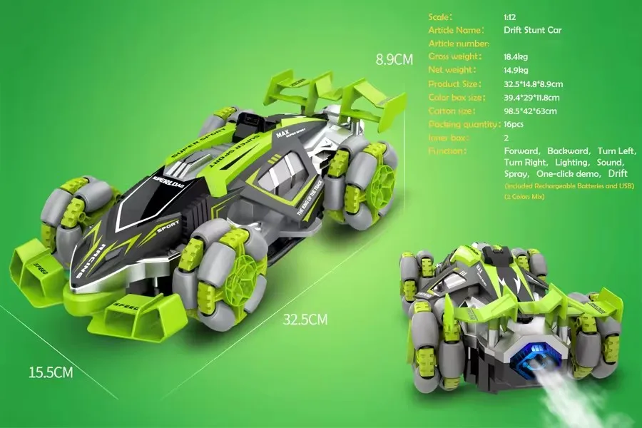 Новое поступление 1: 12 высокоскоростной 2 4 г RC спрей дрейф автомобиля с дистанционным управлением трюком