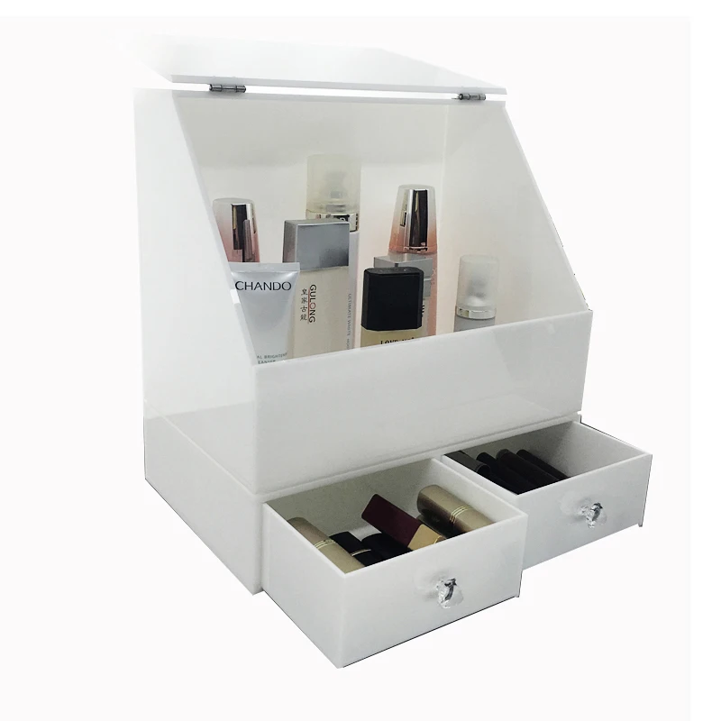 Factory custom hotel restaurant home desk pma plexiglass acrylic cosmetic makeup organizer white makeup organizer acrylic