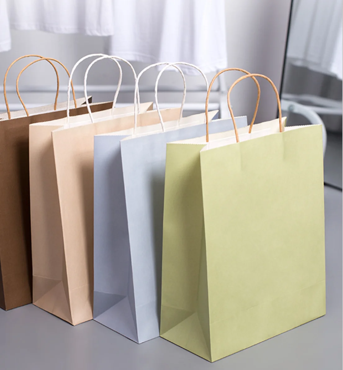 Tote Bag Kraft Paper Bag Clothing Shopping Shoes Handbag Pink Blue Green Paper Bags Custom LOGO