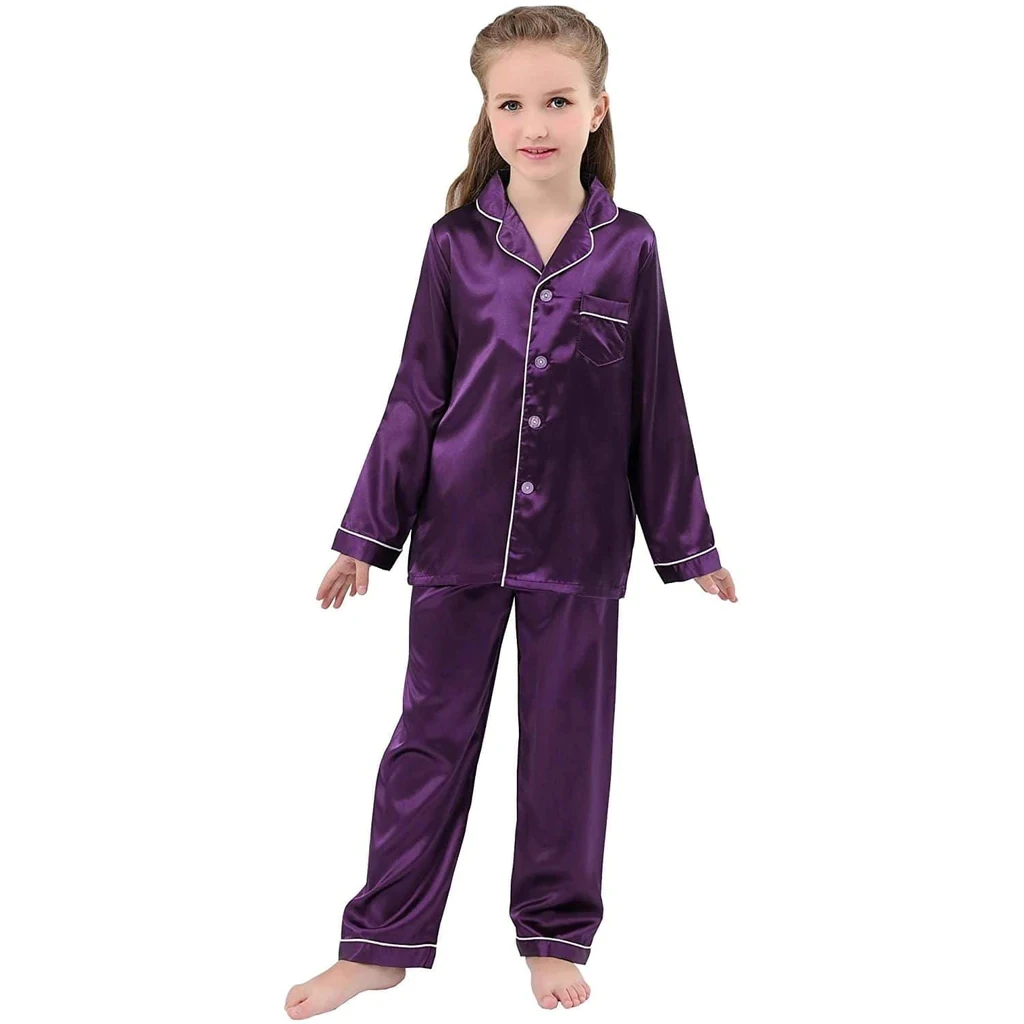 Cartoon Satin Kids Pajamas Set With Pants 14Years Old Girl Clothes Silk Sleepwear Loungewear