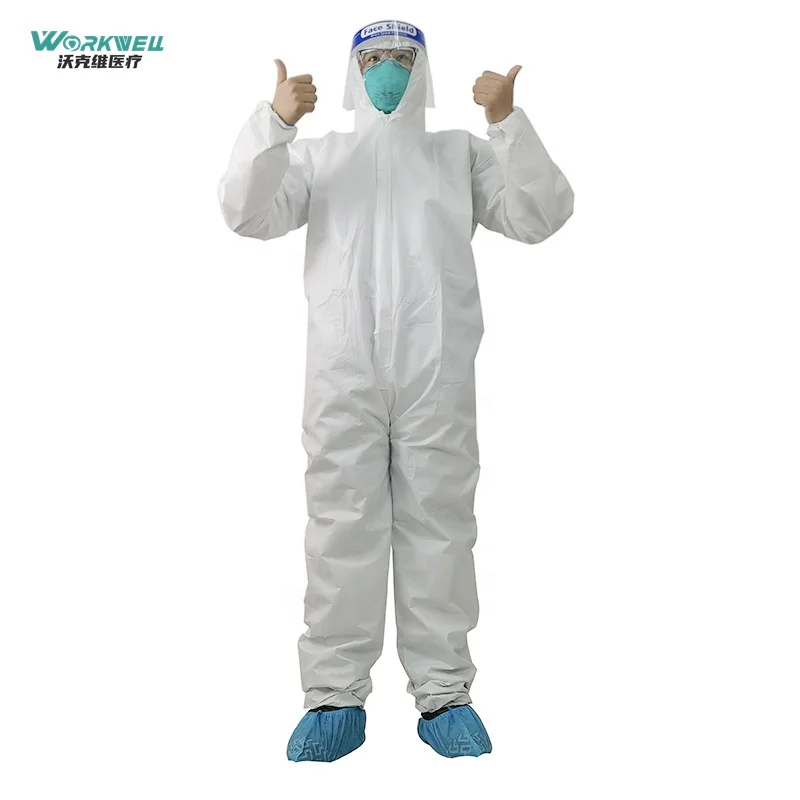 EN14126 Disposable TYPE6 Non Woven Tyvek suits 65g Biodegradable Elastic cuffs Coverall with hood Washable Reusable 510K