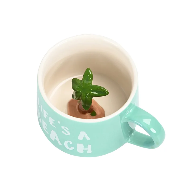 2023 New creative 3d cartoon ceramic mug Novelty Porcelain colorful design inside animal coffee mug with handle