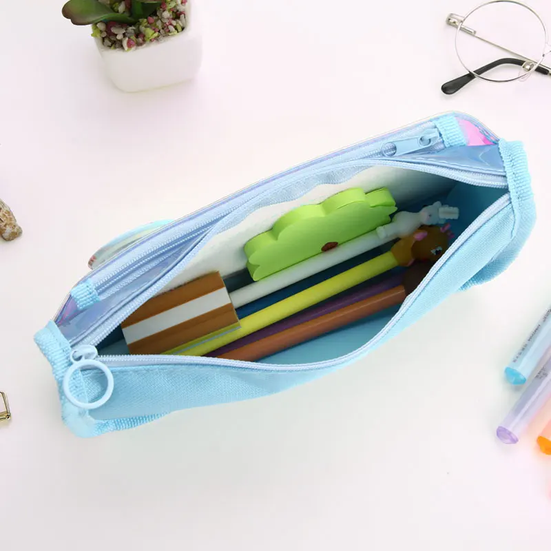 TOPSTHINK Cute flower fabric smooth zipper school pencil bag cool double layer school pencil case for kids