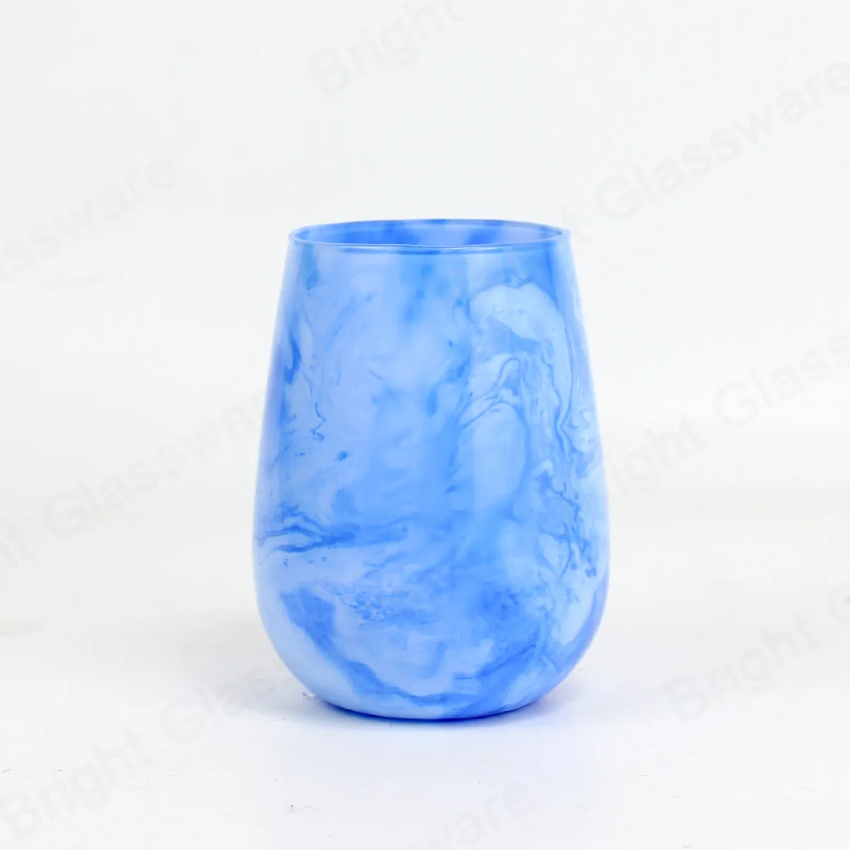 Premier Artistical Blue Wine Cup Shape Candle Jar Water Transfer Printing Candle Holder for Luxury Candle