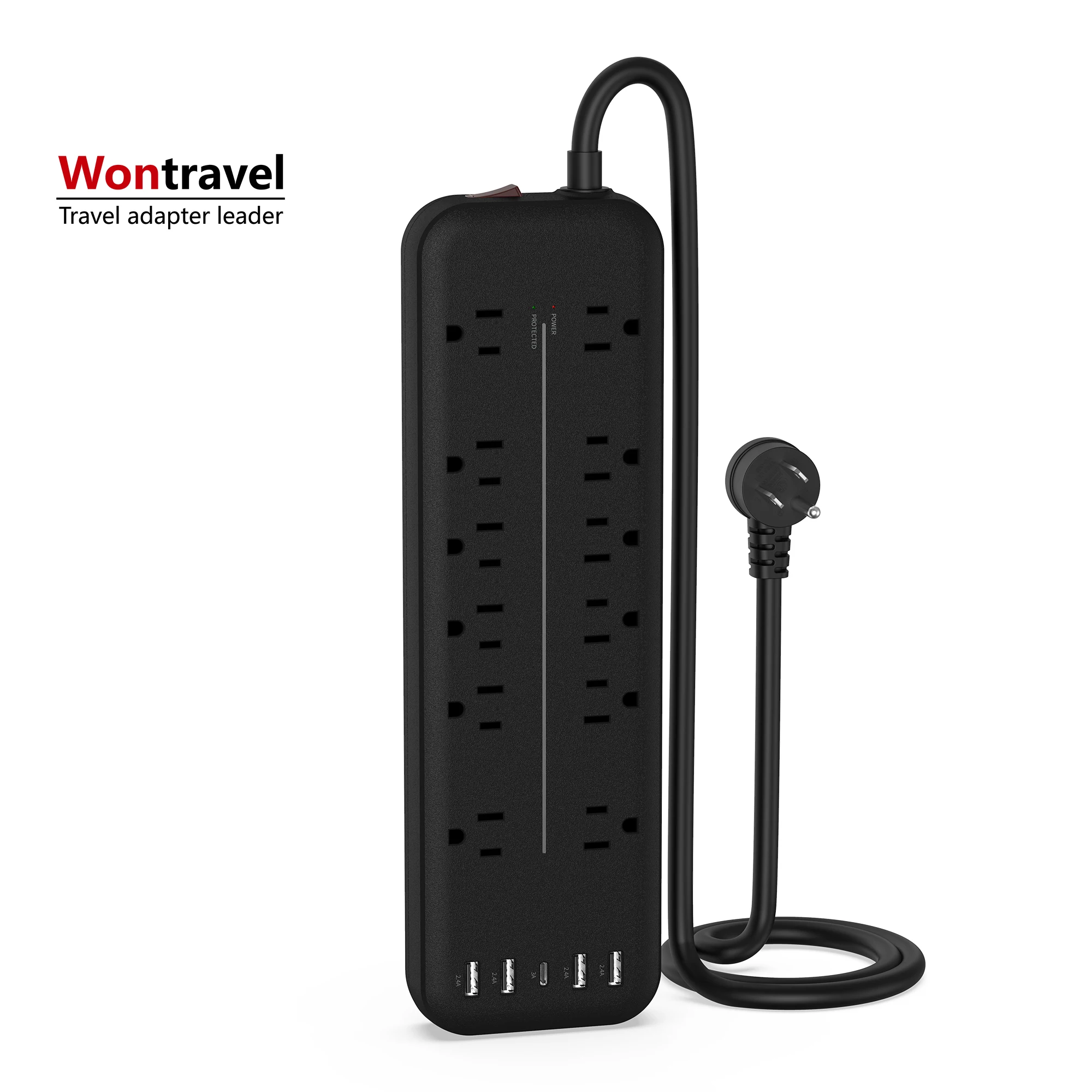 Wontravel hot selling electric board extension socket outlet 12AC usb power strip surge protector
