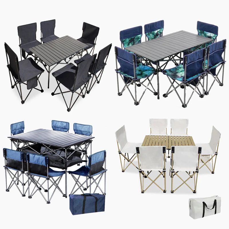 Camping Folding Outdoor Portable Table Sturdy Aluminum Alloy Table and Chair Set Folding Chair Desk Table Kit