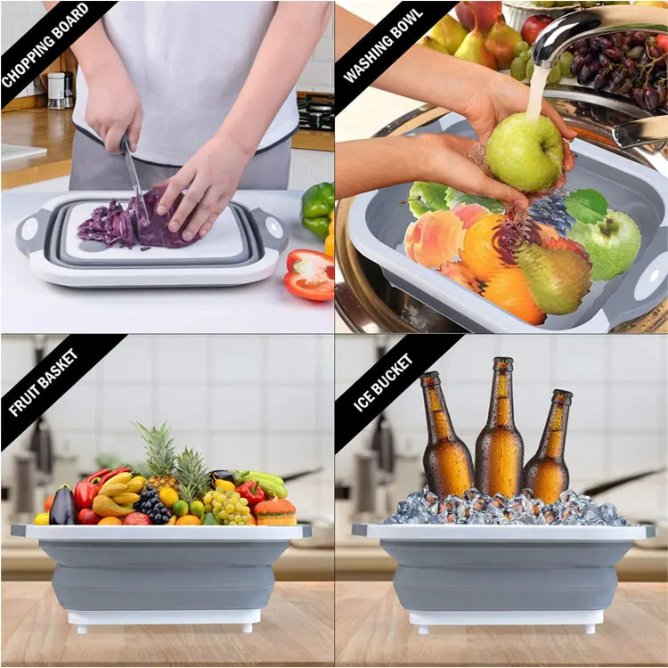 Multifunctional Kitchen Collapsible Cutting Board with Strainer 3 in1 Portable Foldable Cutting Board Foldable Storage Basin