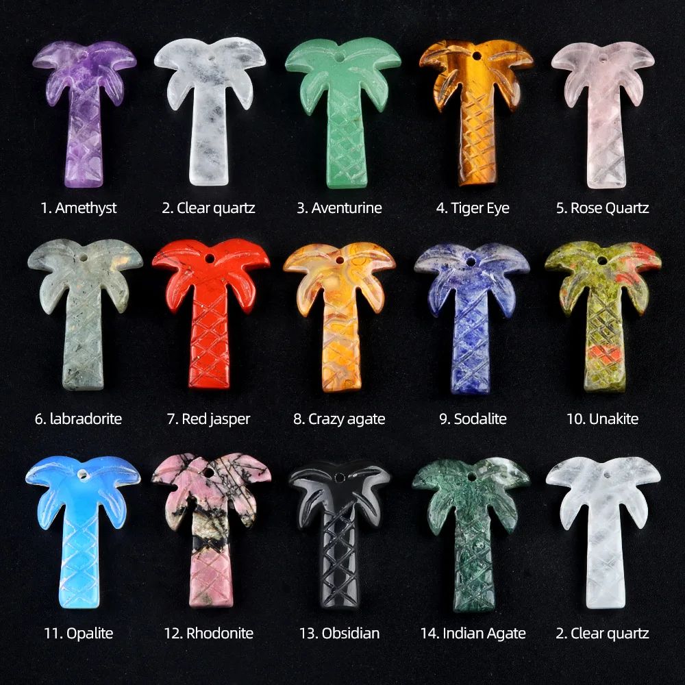 Wholesale Polished Natural Crystal Cute Coconut Tree Stone Pendant for DIY Jewelry Making