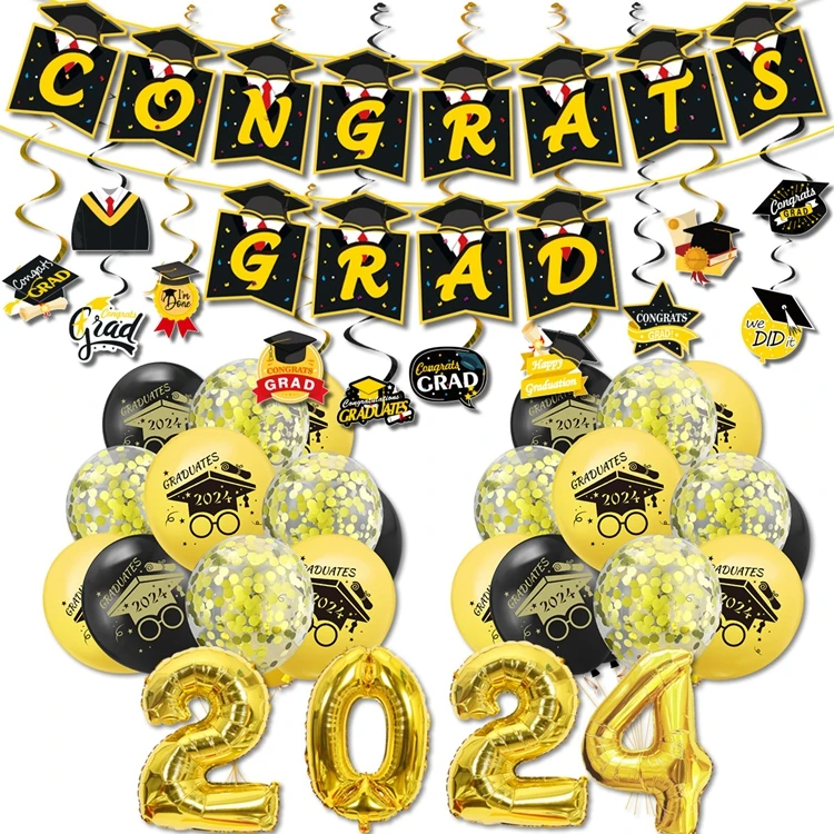 Hstyle Class of 2024 Graduation Season Congrats Grad Hanging Swirls Paper Banner Balloons  Graduation Party Decorations E3233-2