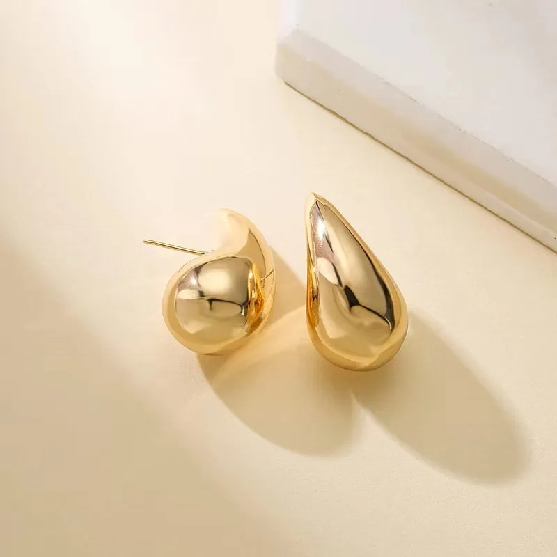 Waterproof Stainless Steel Earring Jewelry 18k Gold Tear Drop Studs Chunky Waterdrop Stud Earrings