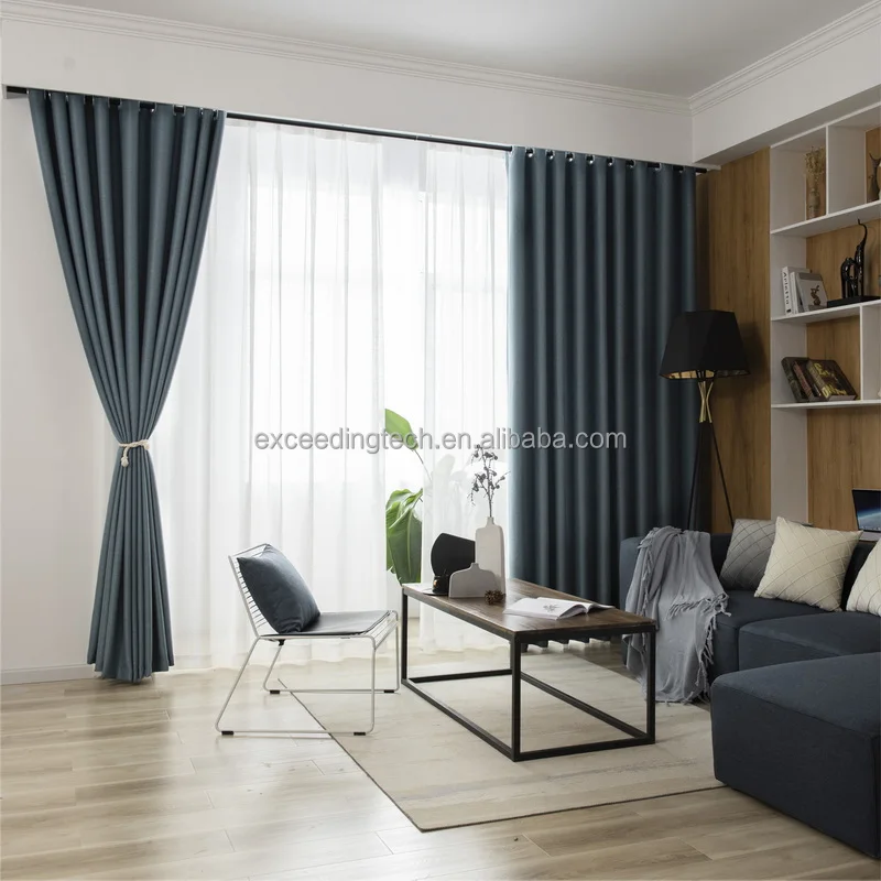 NEW UPDATED TWO SIDE black out ready made  faux linen blackout fabric window curtain drapes for living room