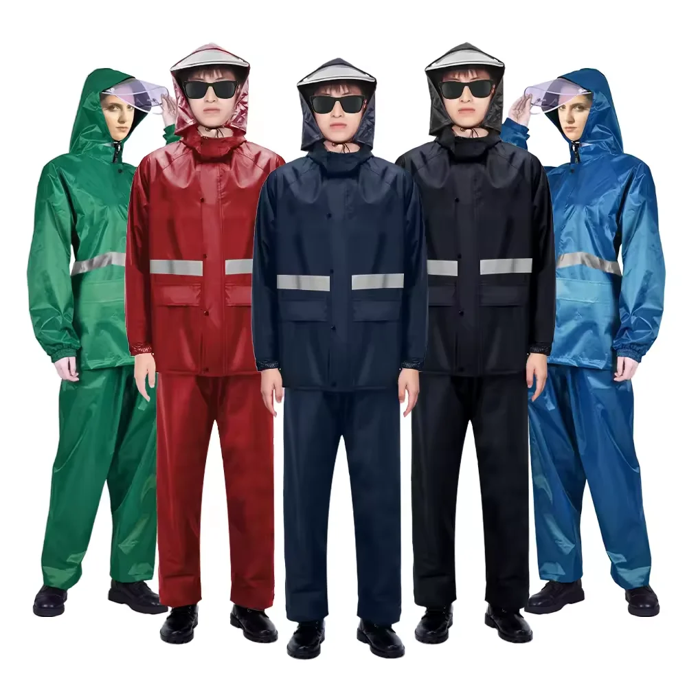 High Quality PVC Coating Polyester Rainsuits Waterproof Rain Coat Safety Reflective Jackets Motorcycle Raincoat