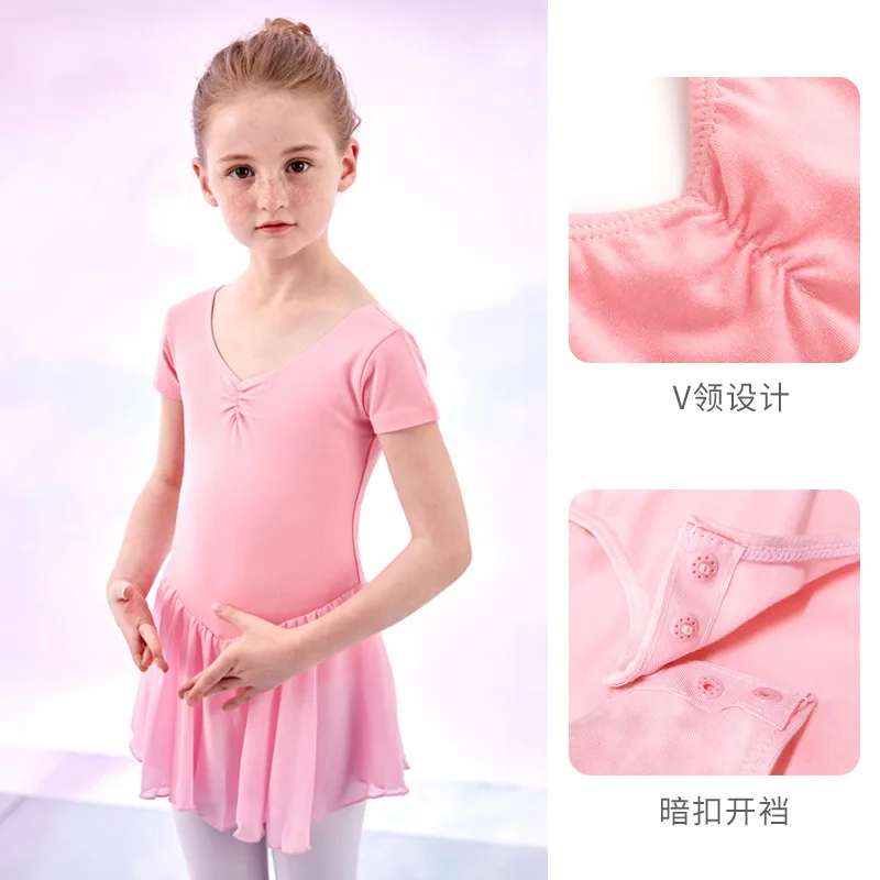 Cute Bowknot Hollow Back Girls Ballet Leotards Toddler Girls Gymnastics Training Dancewear Dress