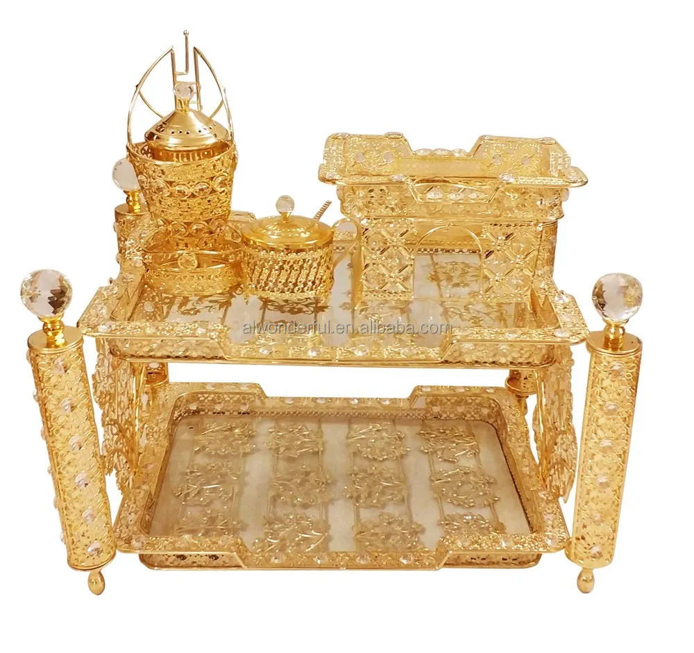 2023 new design metal tray set with porcelain tea cup and saucers