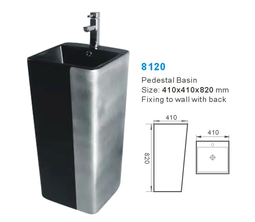 Modern Bathroom Marble Pedestal Sink Floor Standing Ceramic Wash Basin with Single Hole Faucet Mount