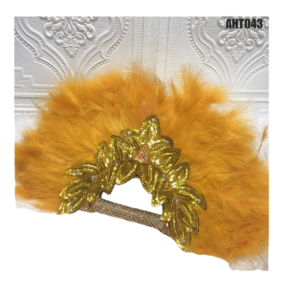 2023 Fashion Gold /Pink African feathers hand fans for wedding bridal accessories matching ladies party  French women dress