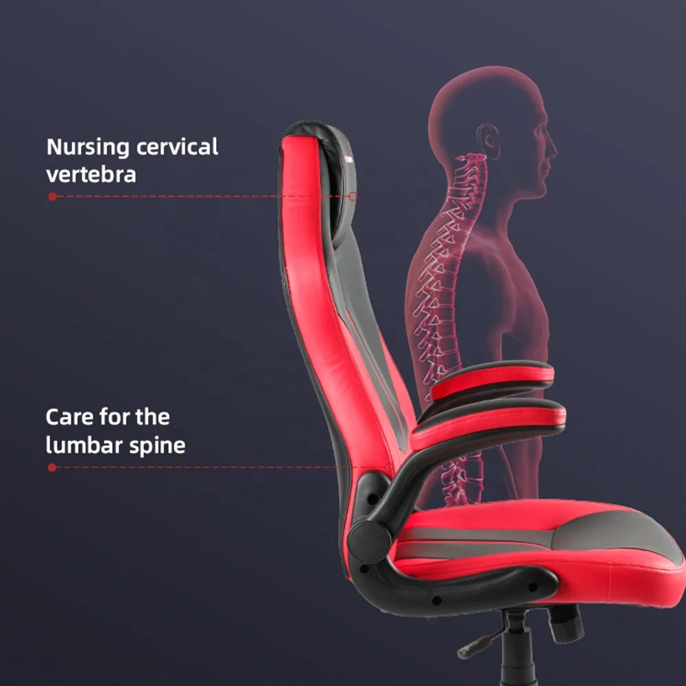 Judor Custom Swivel Computer Chair PP Arms Leather Black And Red PC Gaming Chair For PC