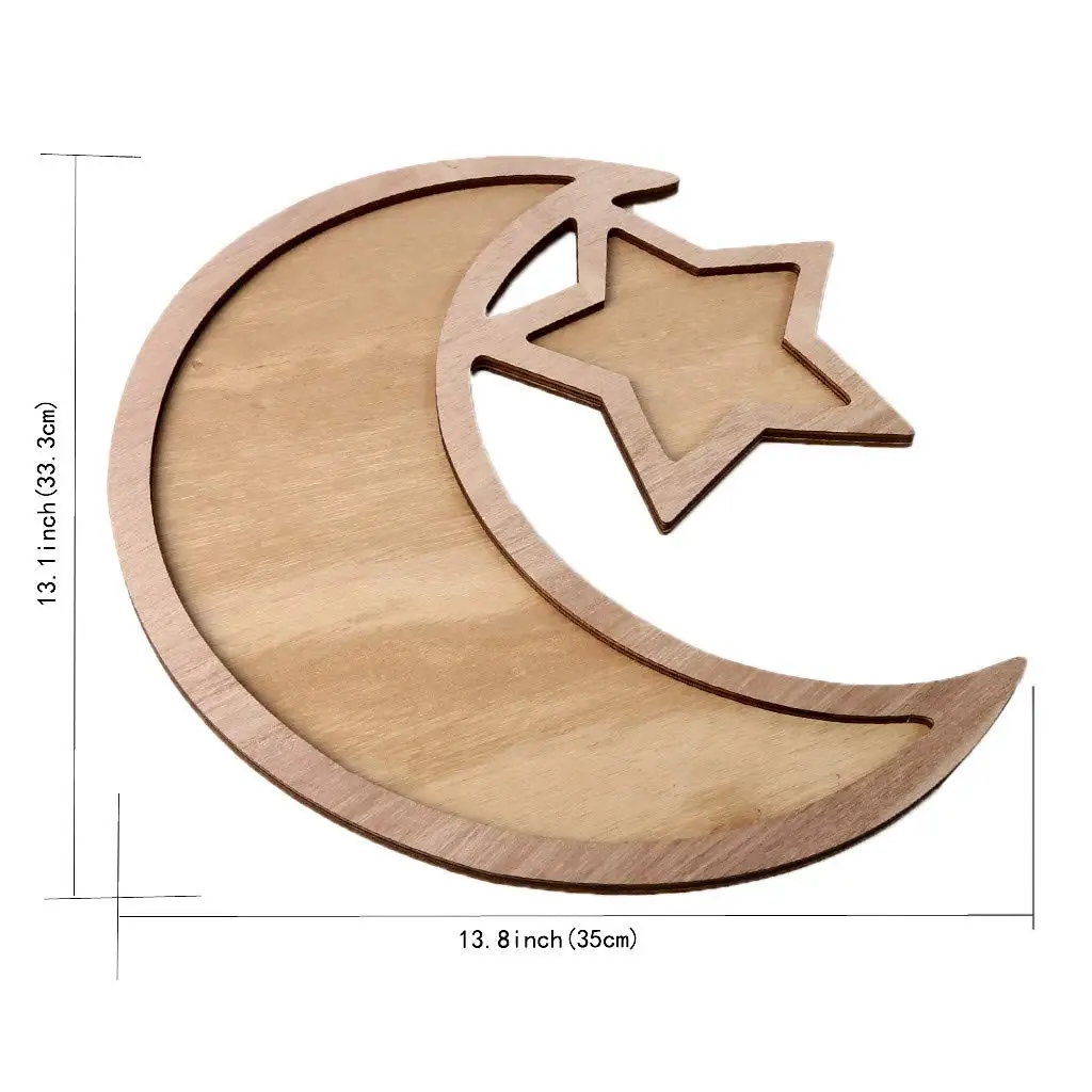 
Wooden Moon Star Tableware Tray Display Eid Mubarak Party Serving Ramadan Decoration 