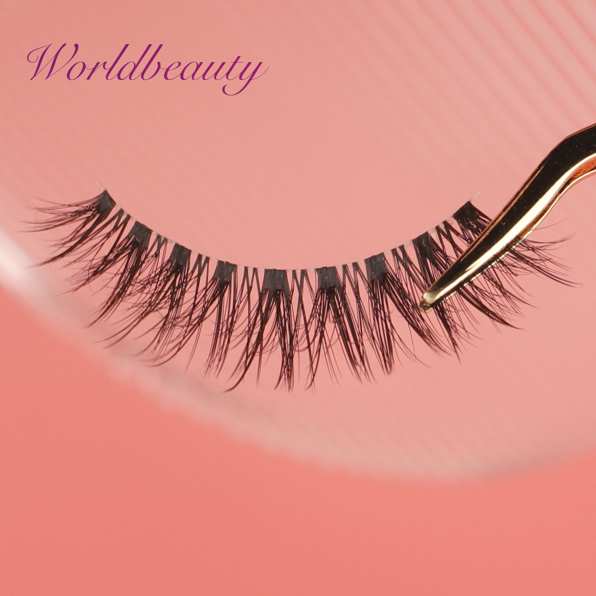 Wholesale Faux Mink Lashes Natural 3d flat matte False Lashes wholesale clear band flat lash d curl russian strip eyelashes