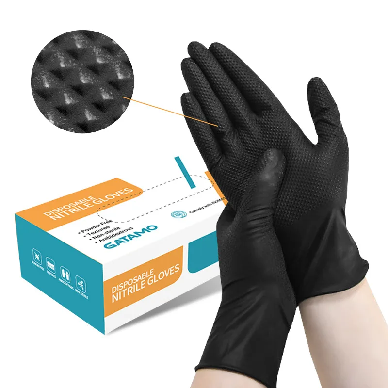 SN029 5mil black diamond nitrile gloves powder free work glove guantes de nitrilo sin polvo vinil  black nitrile gloves