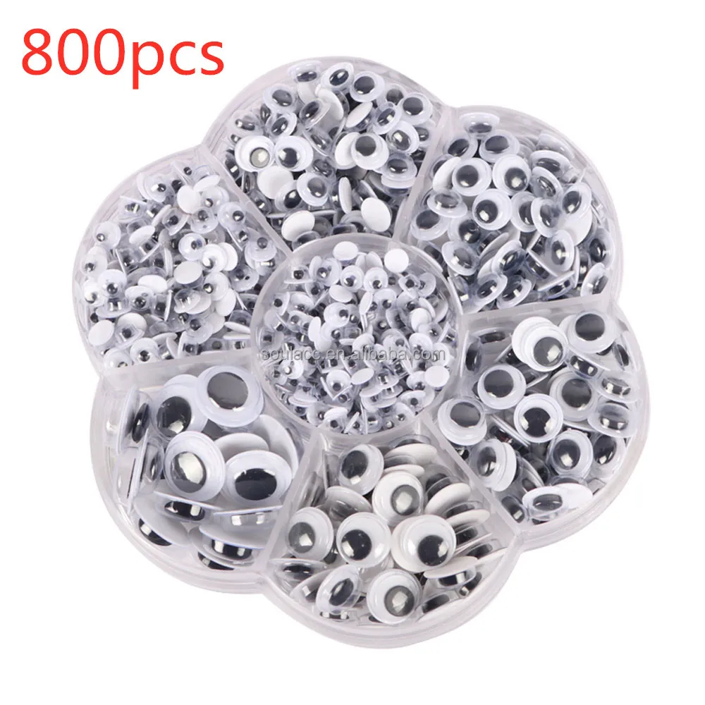 Black and White Plastic Adhesive Wiggle Moving Doll Sticker Eyes Kit for Kids DIY Toy Craft Accessories