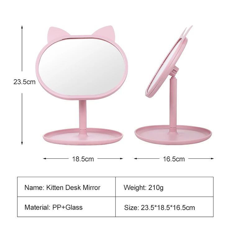 factory design cat dresser hairdresser make up mirror travel rotatable pink cosmetic table stand mirrors with logo customized
