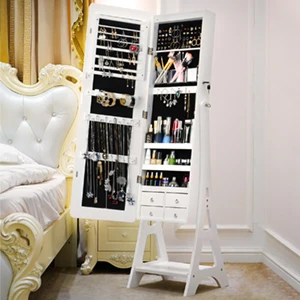 LED Jewelry Standingr Household Mirrored  Furniture White Vertical Jewelry Cabinet