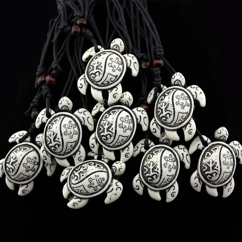American Maya Inca Jewelry Nautical Surfing Imitation Bone Tribal Necklace For Men Wholesale Resin Sea Turtles Pendant Choker