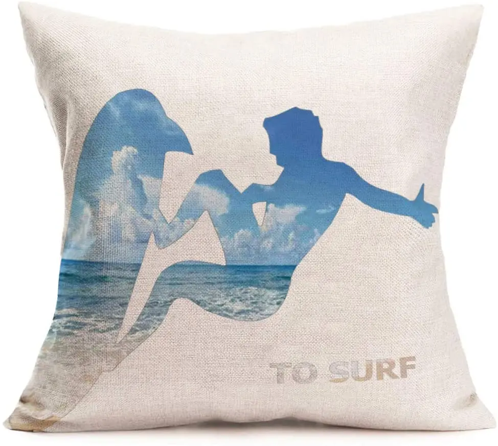 Surf pattern cushion cover, beach lounge chair rest decorative pillow cover for gift shop/