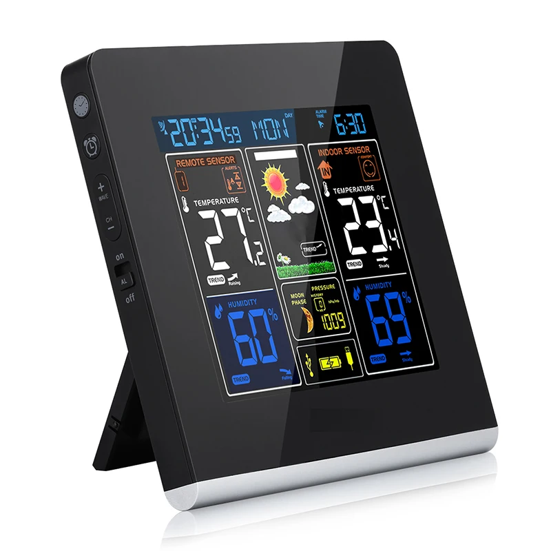multi-color lcd backlight display wireless weather station with usb charging