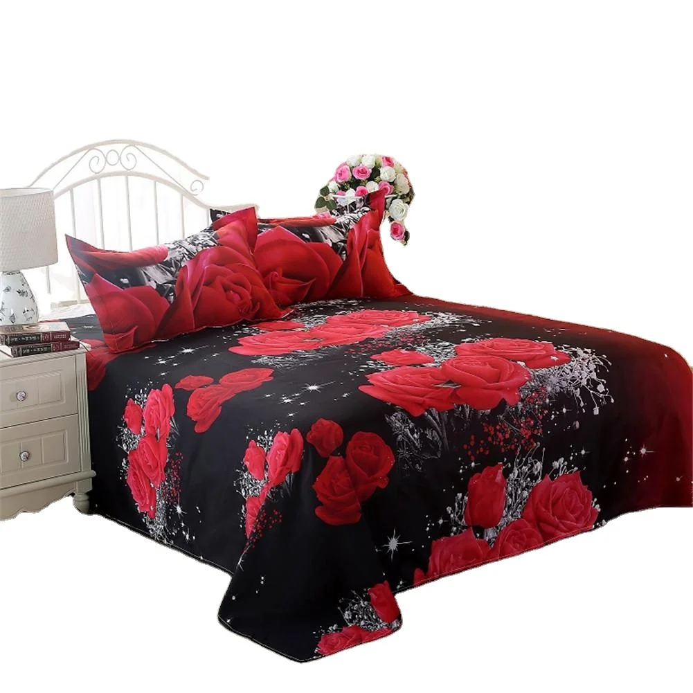 3pcs/set Romantic 3D Rose Pattern Printing Bed Sheet Pillow Cover Bedding Set Sheet Modern