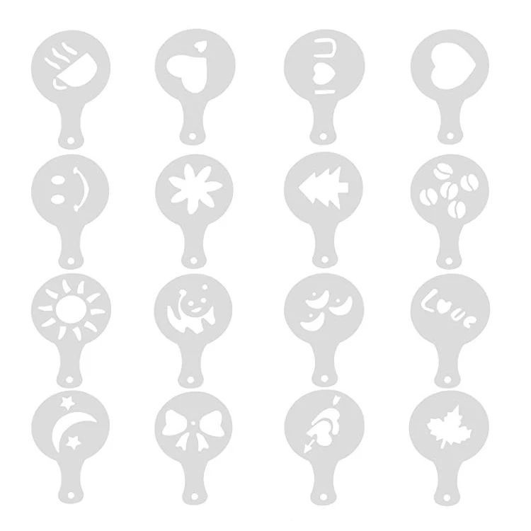 16pcs Plastic Coffee Foam Latte Art Stencil DIY Mold Tools for Cappuccino Chocolate Latte Barista Template