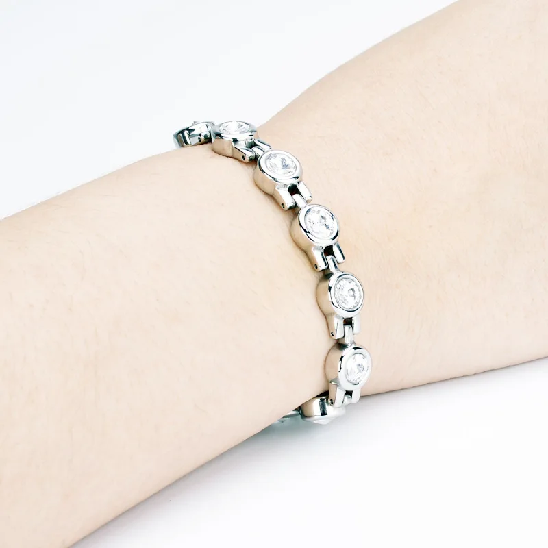 Wholesale Trendy Stainless Steel charms Zircons Gemstone Crystal Stone Healing Magnetic Therapy Bracelets pour Femme