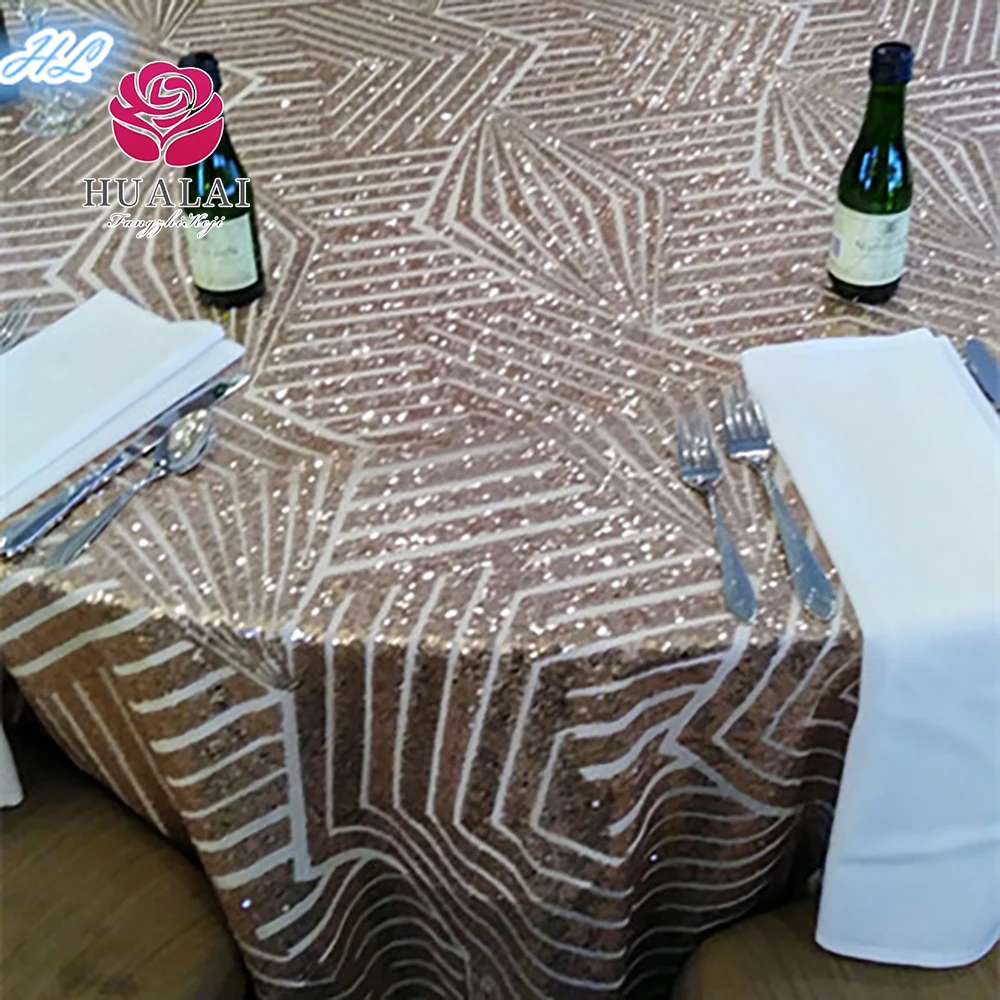 Rose gold quality custom luxury geometric glitz sequin design trade show table cloth overlay  for wedding