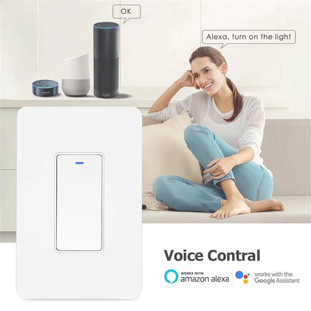 WEIWO US Home Smart Switch Wifi Controlled 110V 240V Electric Shutter Power Relay Light Alexa Wall 1 Gang 1 Way  Button Switch