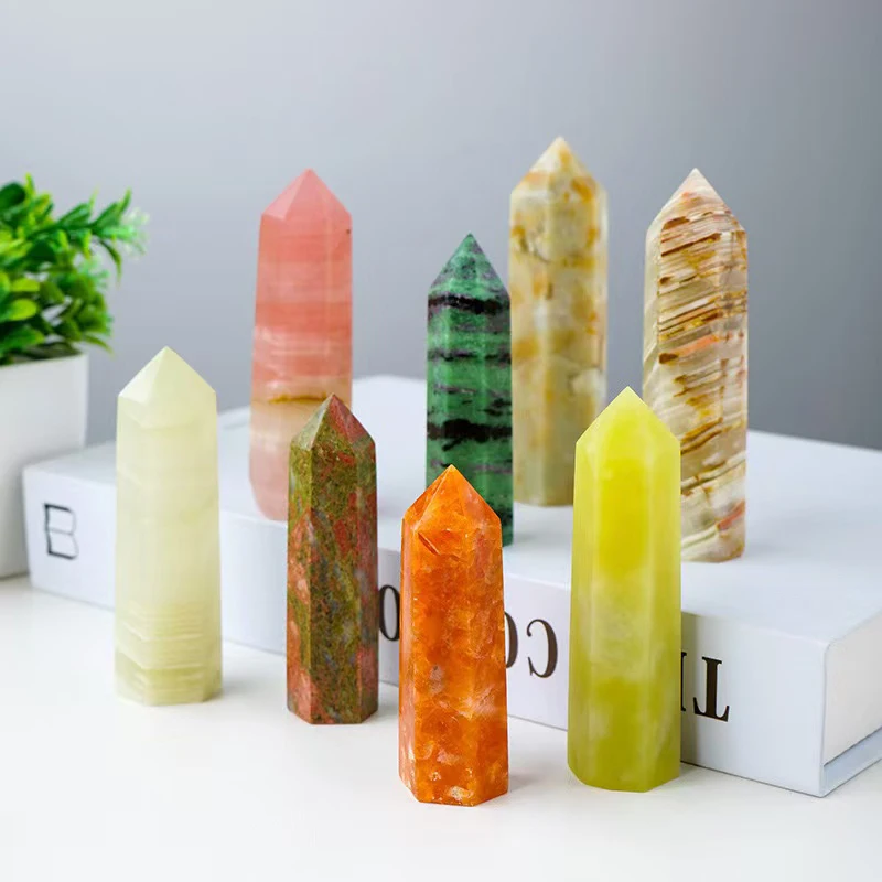 Natural Crystal Wand Crafts Polished Healing Rose Quartz Amethyst Tower Tiger Eye Stone Crystal Point Wand